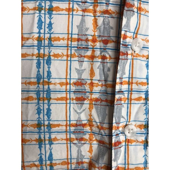 Columbia PFG Mens Small Orange Blue White Short Sleeve Button Fish Graphic Shirt - Picture 3 of 10